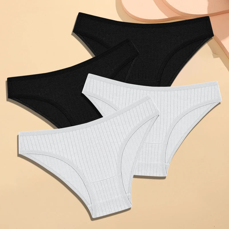 FINETOO Women's Cotton Striped Underwear - 4Pcs