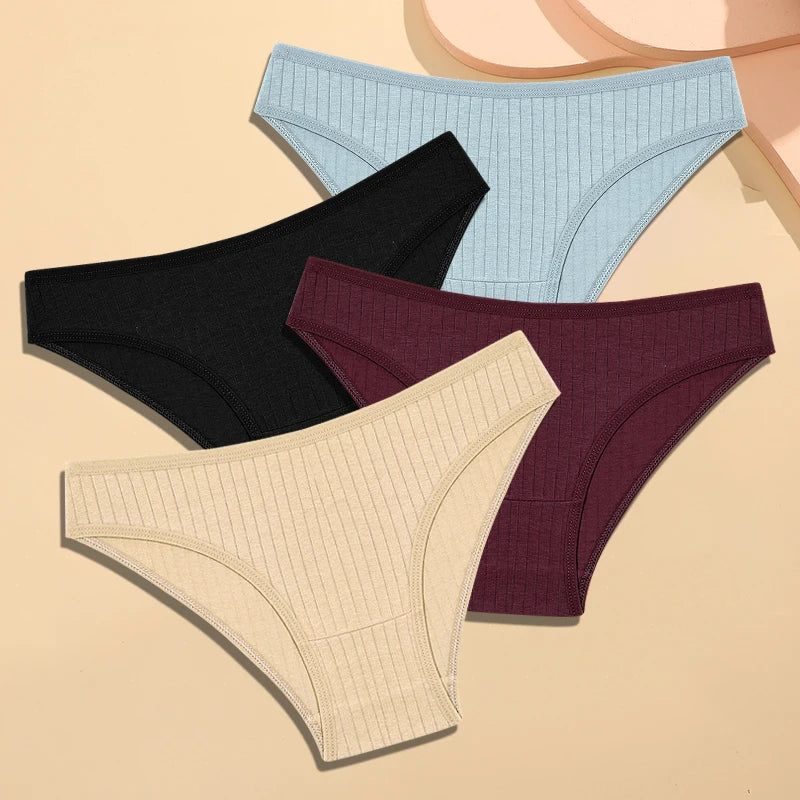 FINETOO Women's Cotton Striped Underwear - 4Pcs