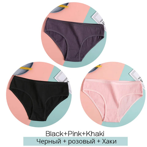 FINETOO Dames katoenen slipjes 3 stuks zachte gestreepte damesonderbroeken effen meisjes slips sexy dameslingerie M-XL comfortabel ondergoed 