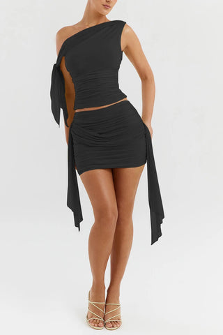 Elegante set van geplooide top en korte rok voor dames - perfecte zomerse strandoutfit