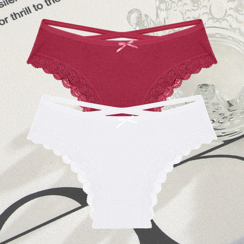 2 stuks katoenen kanten Braziliaanse slips voor dames