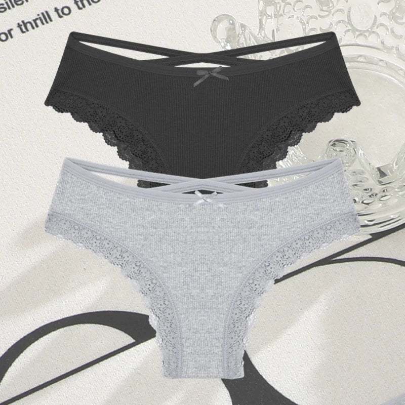 2PCS Cotton Lace Brazilian Briefs for Women