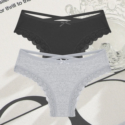 2 stuks katoenen kanten Braziliaanse slips voor dames