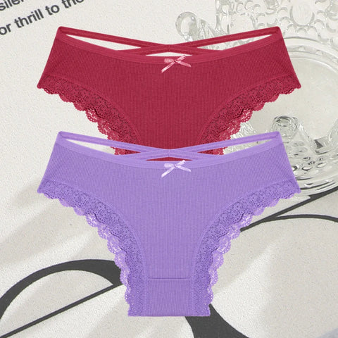 2 stuks katoenen kanten Braziliaanse slips voor dames
