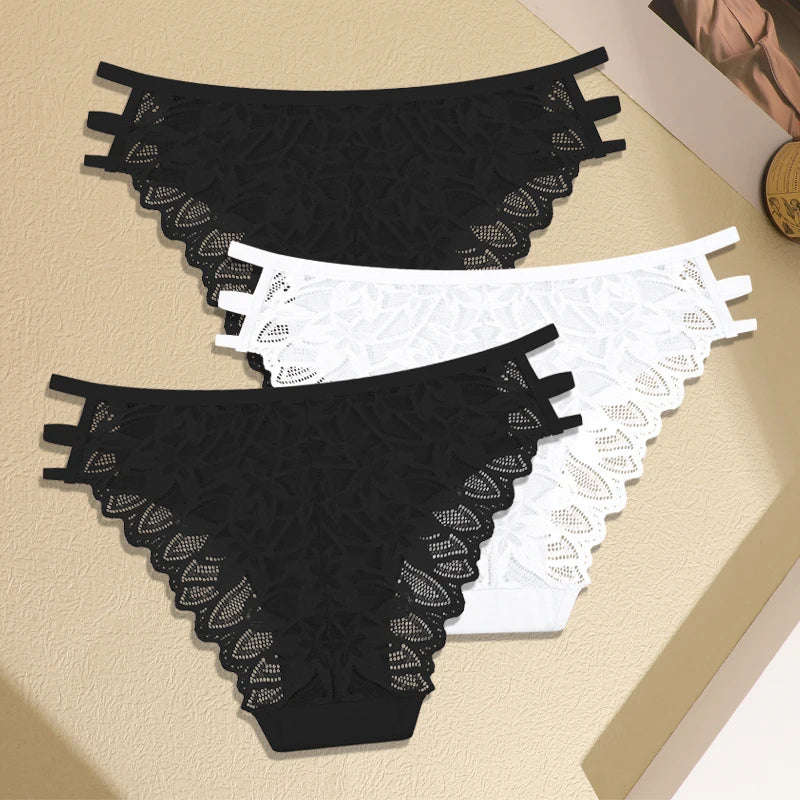 FINETOO 3Pcs Women's Lace Hollow Out Panties