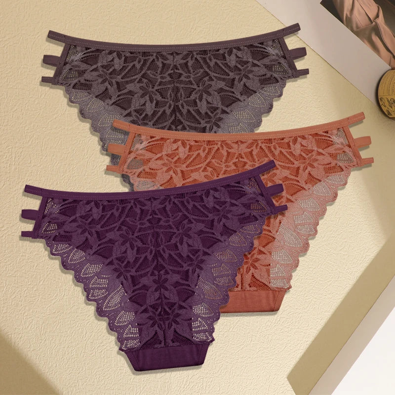 FINETOO 3Pcs Women's Lace Hollow Out Panties