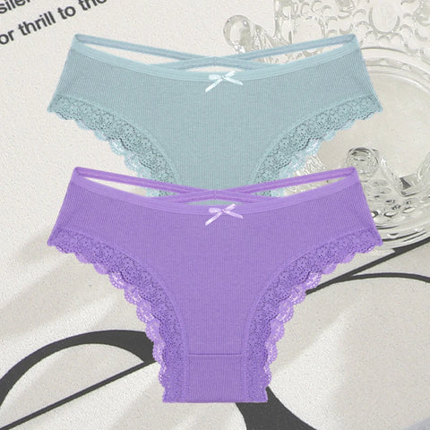 2 stuks katoenen kanten Braziliaanse slips voor dames