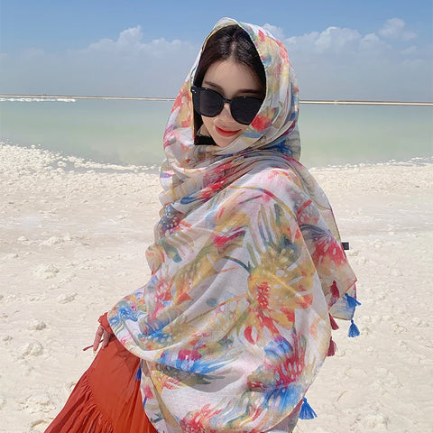 Stylish Women's Scarf - Dual-Use Cotton Shawl
