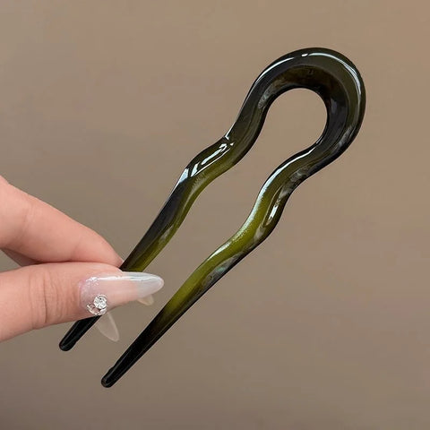 U-Shaped Tortoiseshell Hair Fork - Elegant Acrylic Hairpin for Women and Girls