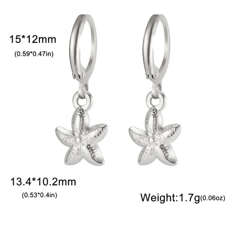 Skyrim Gold Color Stainless Steel Women's Heart Starfish Sun Pendant Hoop Earrings - Fashion Jewelry Gift