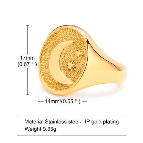 Stainless Steel Floral Signet Ring - Celestial CZ North Star Design for Men and Women