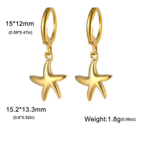 Skyrim Gold Color Stainless Steel Women's Heart Starfish Sun Pendant Hoop Earrings - Fashion Jewelry Gift