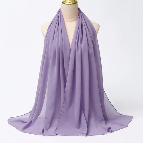 Elegant Muslim Chiffon Hijab Scarf - Lightweight Long Solid Color Head Wrap for Women