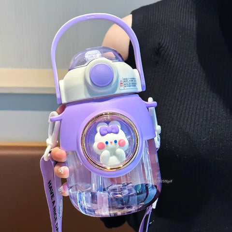 820ml Kids Water Sippy Cup with Cartoon Design and Straw - Portable Drinking Bottle for School