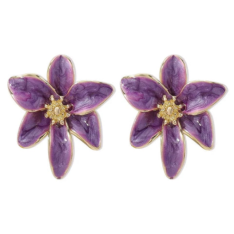 Vintage Red Enamel Flower Stud Earrings - Sweet Dripping Oil Style for Women