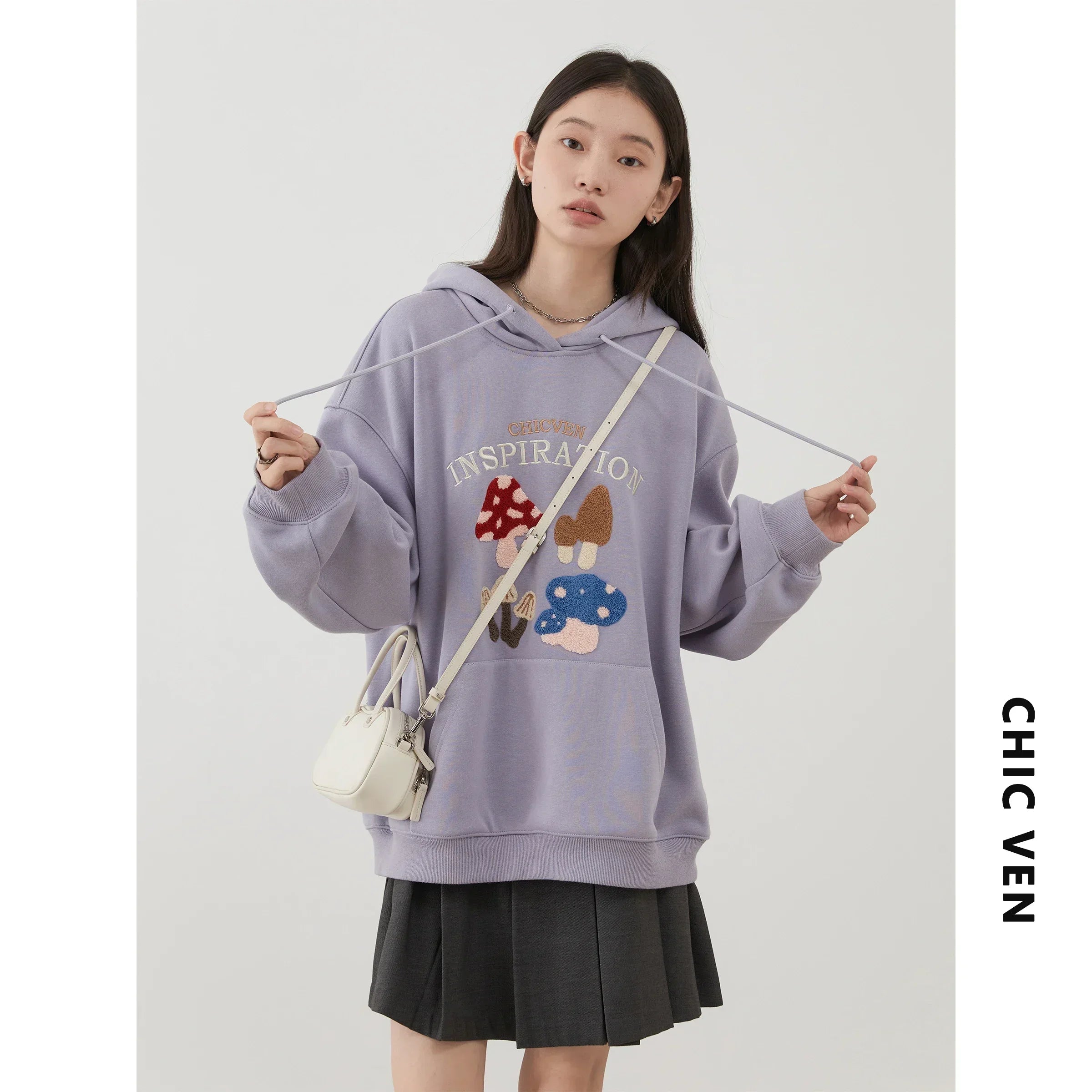 CHIC VEN Korean Women's Cartoon Embroidered Hoodie
