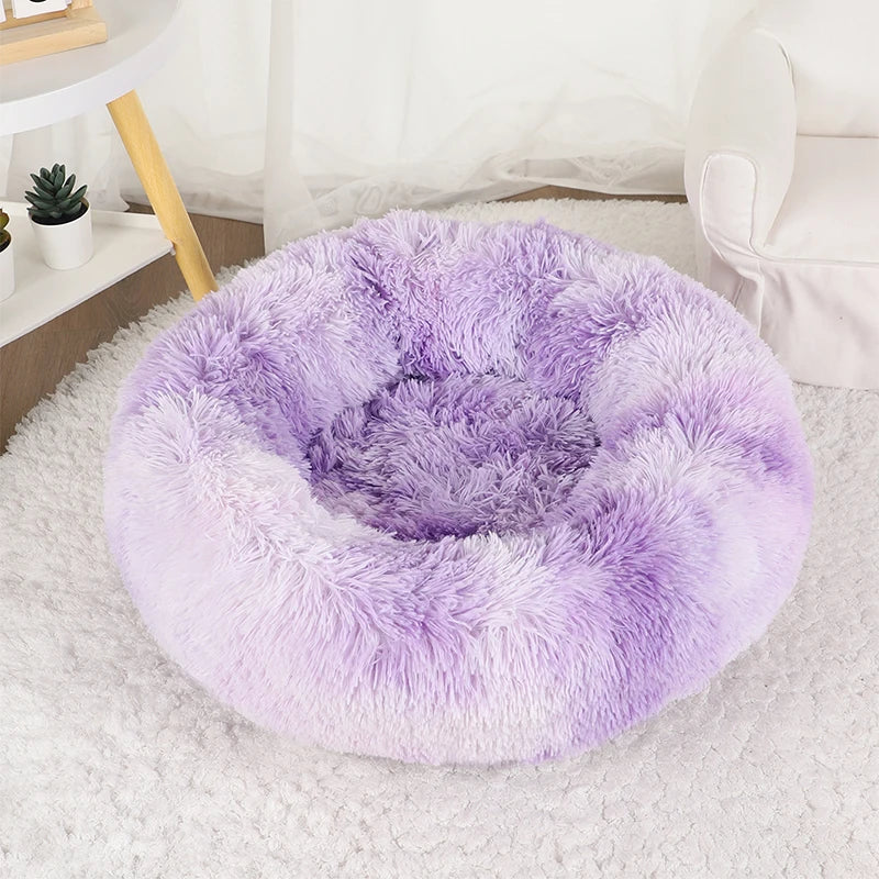 Plush Round Donut Dog Bed - Cozy & Stylish Bed for Medium to Large Pets