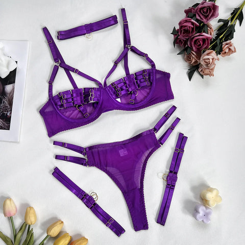 5-Piece Sexy Costume Hollow Underwear - Uncensored Sensual Open Bra Outfits