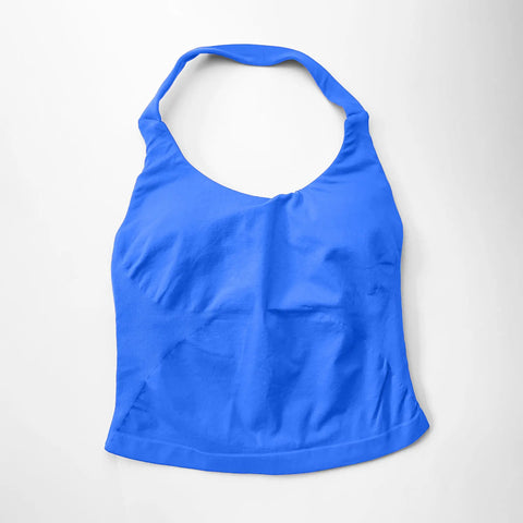 NCLAGEN Women's Longline Strappy Gym Halter Top - Padded Activewear for Yoga, Fitness & Running