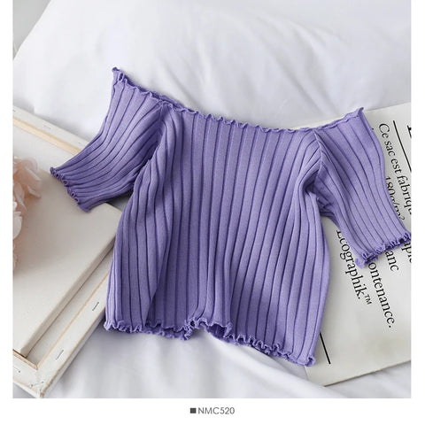 ITOOLIN Women Knitted Ruffles Hem Tops