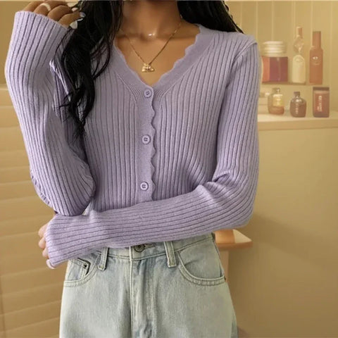 ITOOLIN Women Ruffles Long Sleeve Thin Sweater