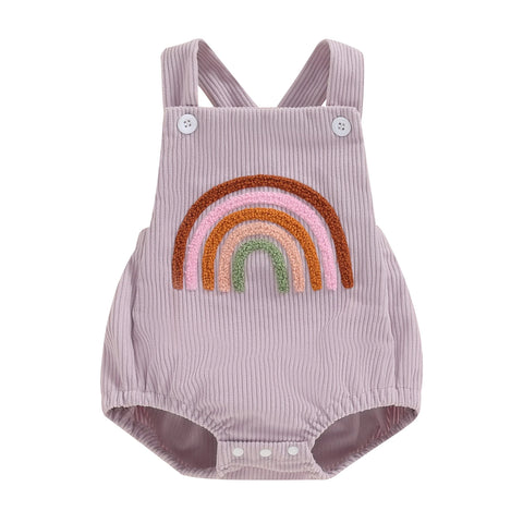 Tregren Newborn Infant Toddler Romper with Strawberry Rainbow Embroidery