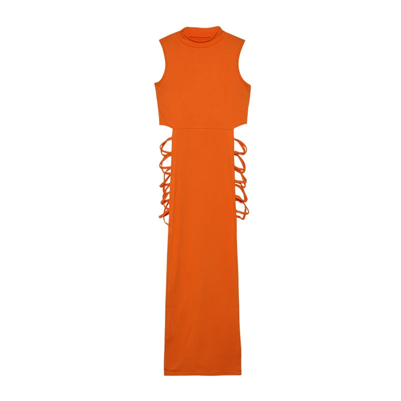 Criss Cross Cut Out Dress – Sexy Bodycon Mock Neck Sleeveless Dress for Women