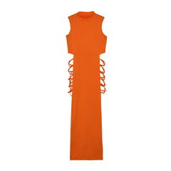 Criss Cross Cut Out Dress – Sexy Bodycon Mock Neck Sleeveless Dress for Women