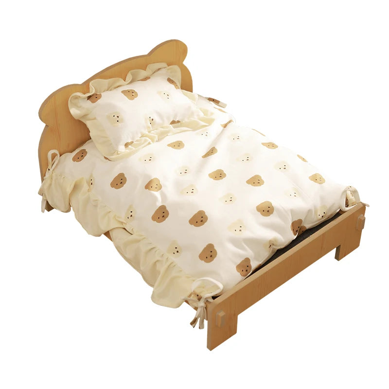 Wooden Cat and Dog Bed with Teddy Bear Pattern - Cozy Indoor Pet Furniture (20*11 inch)