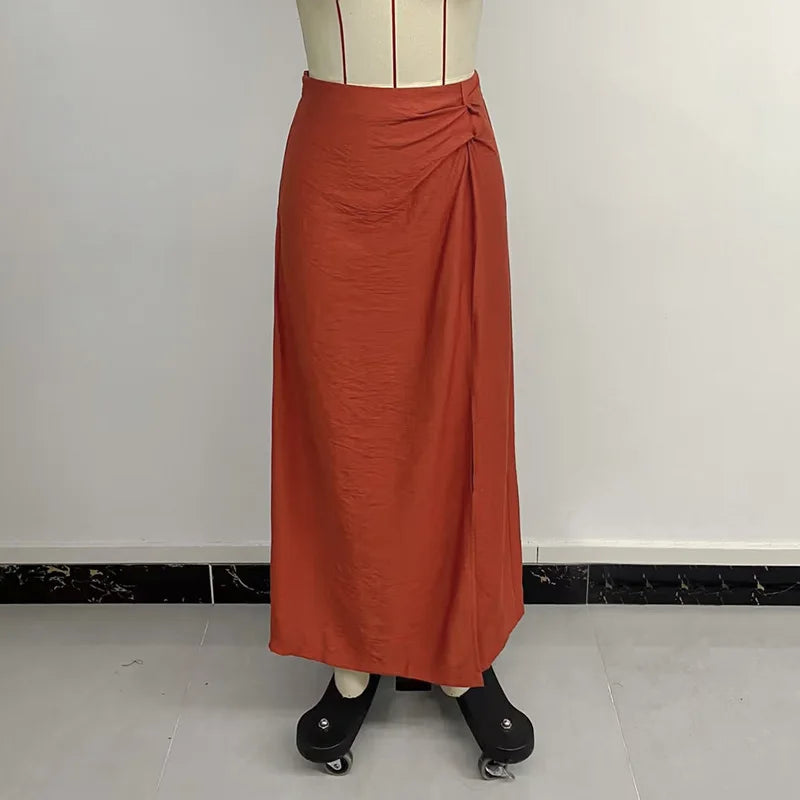Benuynffy Solid Color Split Long Skirt for Women - Summer Fashion with Elastic Waist