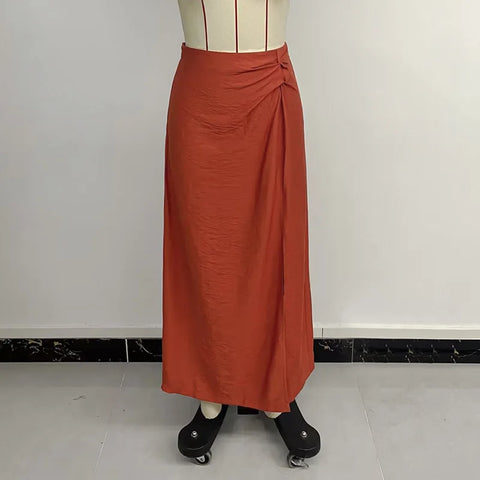 Benuynffy effen split lange rok voor dames - zomermode met elastische taille