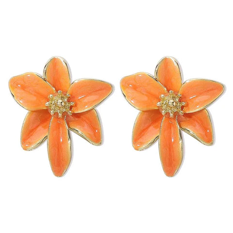 Vintage Red Enamel Flower Stud Earrings - Sweet Dripping Oil Style for Women