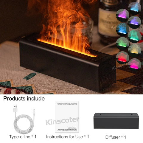 KINSCOTER Realistic Colorful Flame Air Humidifier - 150ml Ultra Quiet Aroma Essential Oil Diffuser for Home and Office