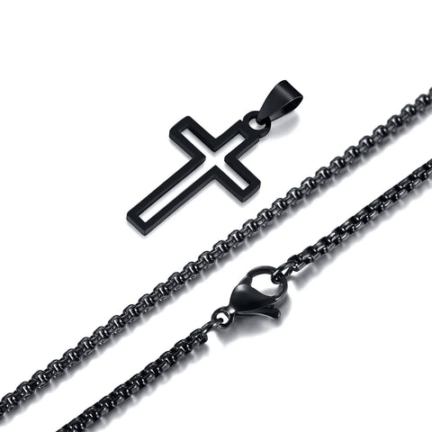 Casual Hollow Cross Necklaces for Men and Boys - Waterproof Stainless Steel Pendant Jewelry