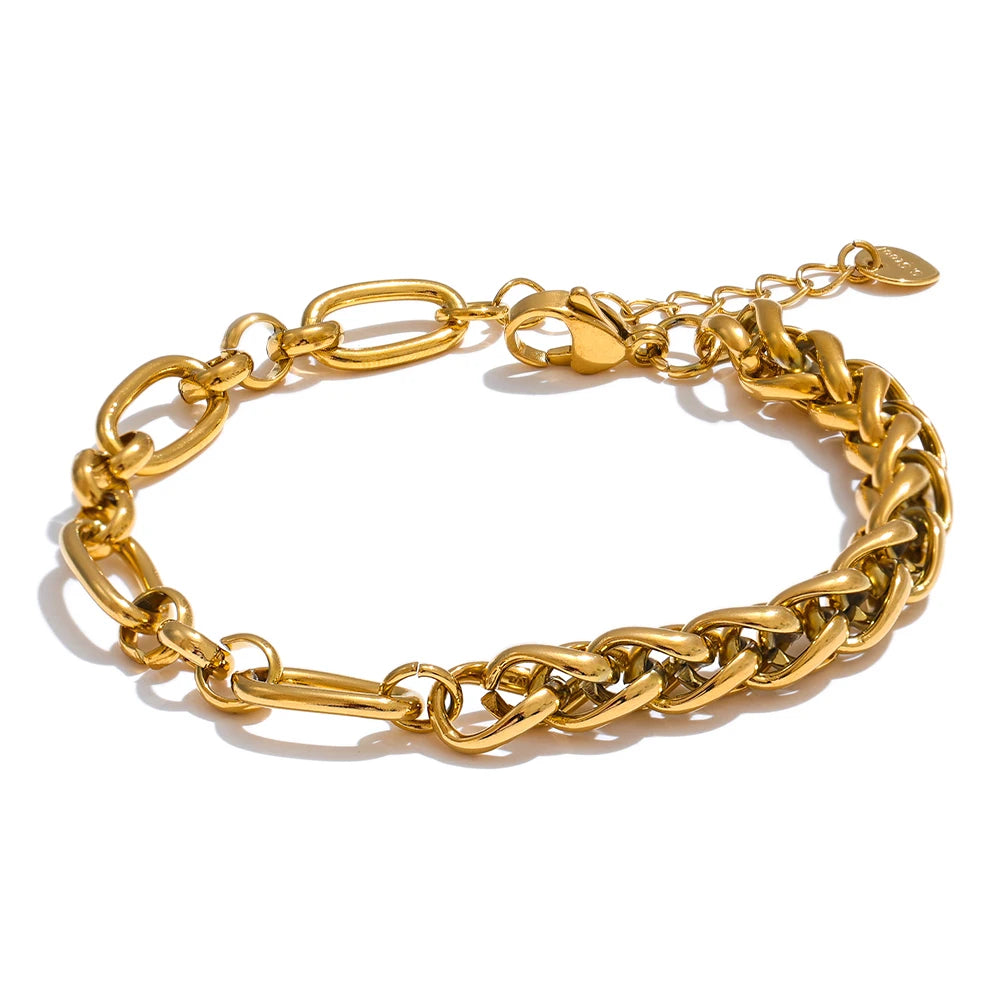 Yhpup Fashion Stainless Steel Metal Chain Statement Bracelet Bangle - 18K Gold Waterproof Plated Jewelry for Women