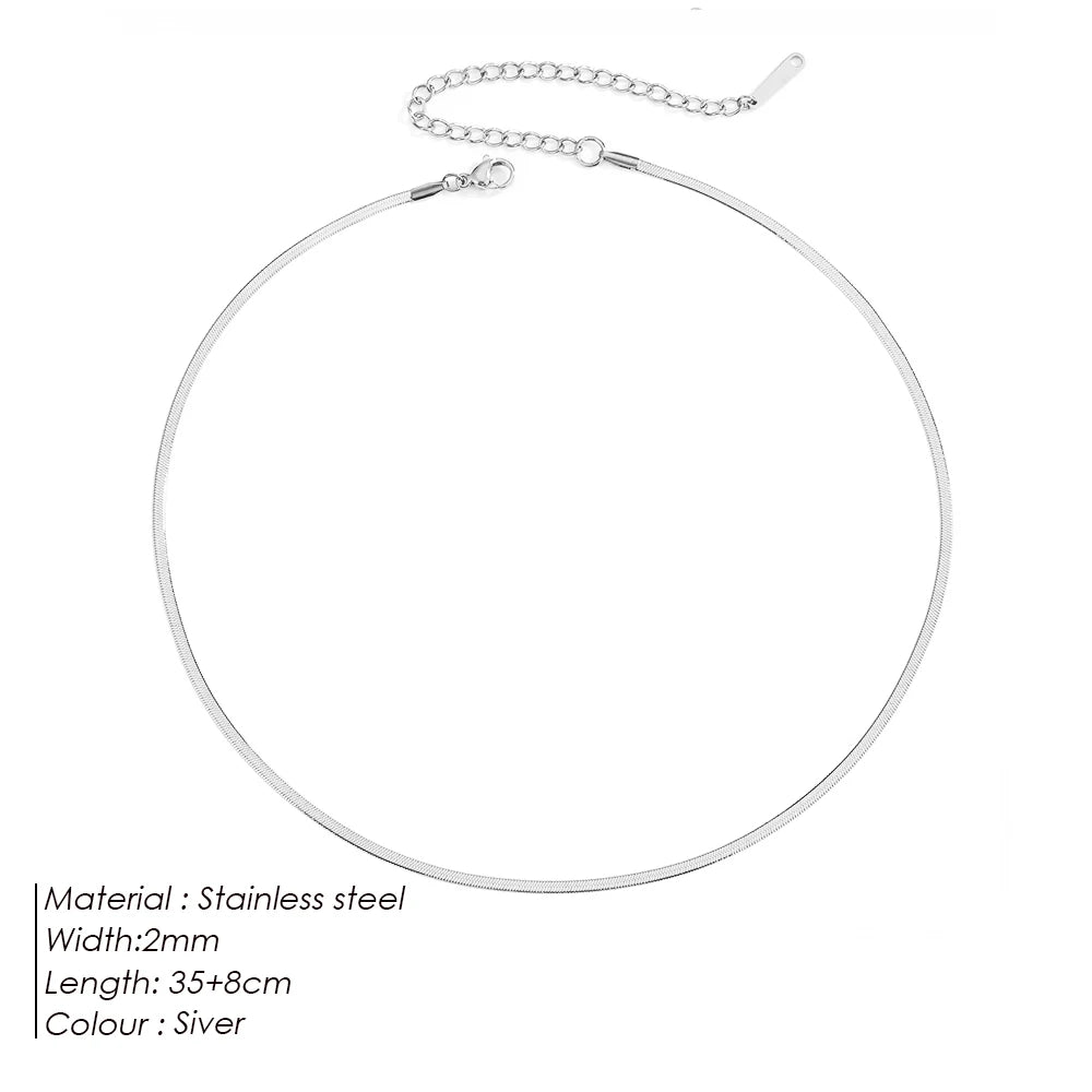 eManco Unisex Snake Chain Necklace - Silver Color Choker Stainless Steel Herringbone Chain for Women Jewelry Wholesale