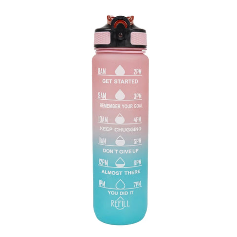 Gradient Color 1000ml Plastic Water Bottle with Straw - Leak-Proof Sports Bottle for Outdoor Adventures