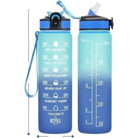 Gradient Color 1000ml Plastic Water Bottle with Straw - Leak-Proof Sports Bottle for Outdoor Adventures