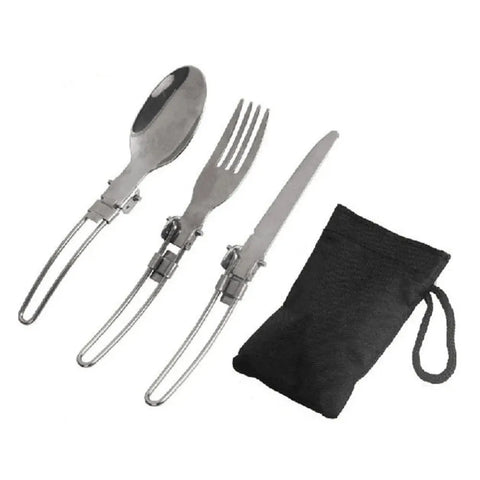 3 PCs Portable Outdoor Camping Cutlery Set - Stainless Steel Spoon, Fork, and Knife - Free Shipping