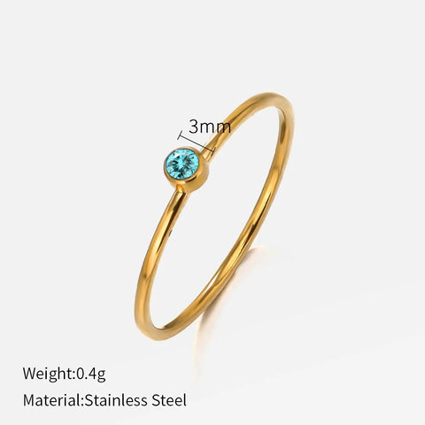SUNIBI Stainless Steel Birthstone Ring for Women - Gold Color Fashion Jewelry