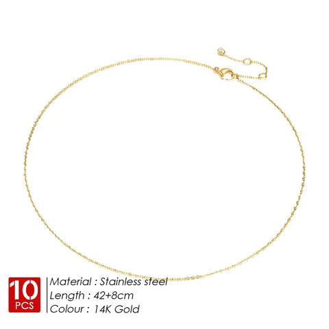 eManco 10PCS Fine Chain Necklace - Stainless Steel Gold-Plated Jewelry for Women