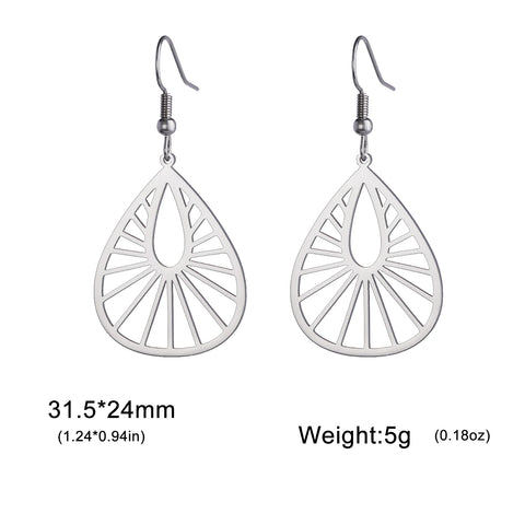 Skyrim Bohemian Flower Filigree Drop Earrings - Stainless Steel Waterproof Dangle Earrings for Women