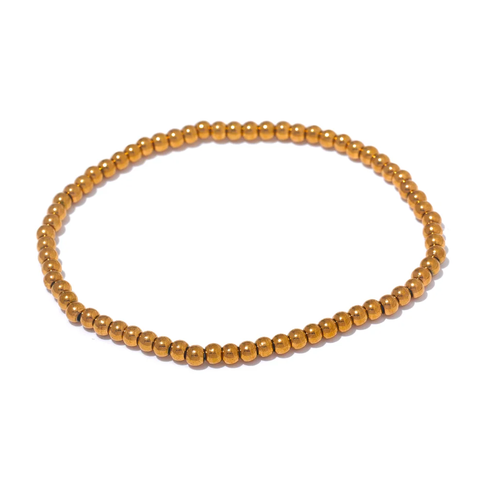 Yhpup Handmade Waterproof Stainless Steel Beads Bracelet for Men - Gold Color Jewelry