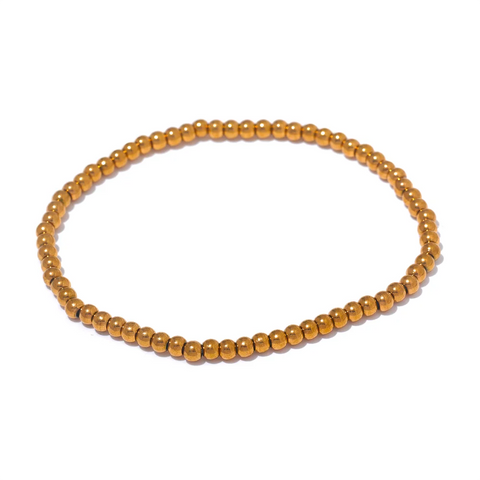 Yhpup Handmade Waterproof Stainless Steel Beads Bracelet for Men - Gold Color Jewelry