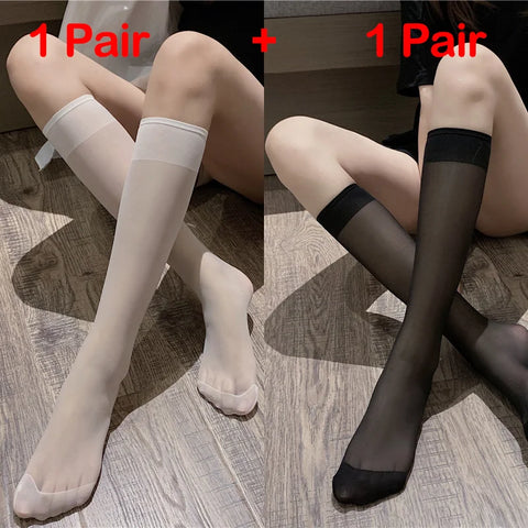 White/Black Calf Stockings Nylon Mid-tube Socks for a Chic Spring Look