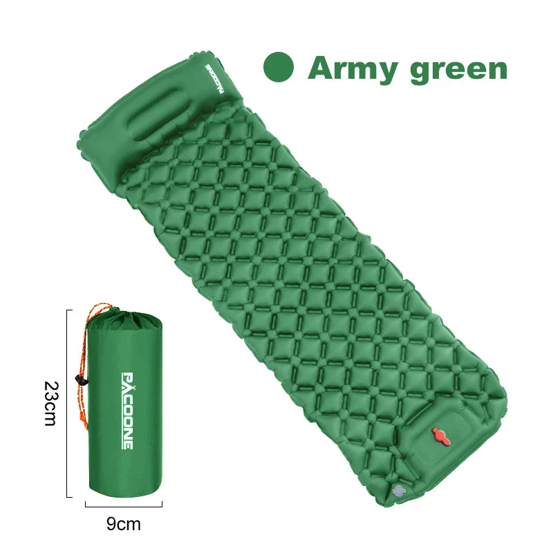 PACOONE Outdoor Camping Sleeping Pad Inflatable Mattress with Pillows - Ultralight Air Mat with Built-in Inflator Pump for Travel and Hiking