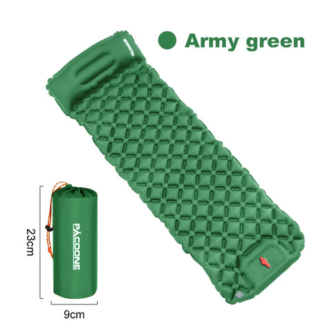 PACOONE Outdoor Camping Sleeping Pad Inflatable Mattress with Pillows - Ultralight Air Mat with Built-in Inflator Pump for Travel and Hiking