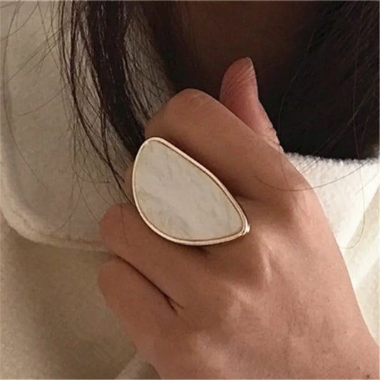 Vintage Gold Color Pearl Flower Ring for Women - Adjustable Metal Alloy Jewelry