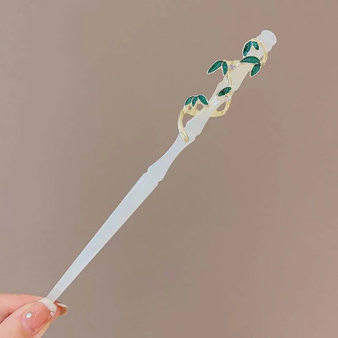 Vintage Imitation Jade Bamboo Leaf Hair Stick - Elegant Chinese Style Hairpin for Women