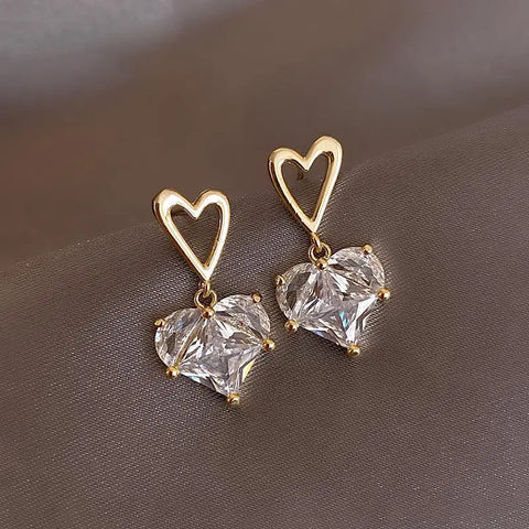 2025 New Korean Shiny Zircon Bow Earrings for Women - Sweet Elegant Gold Colour Jewelry